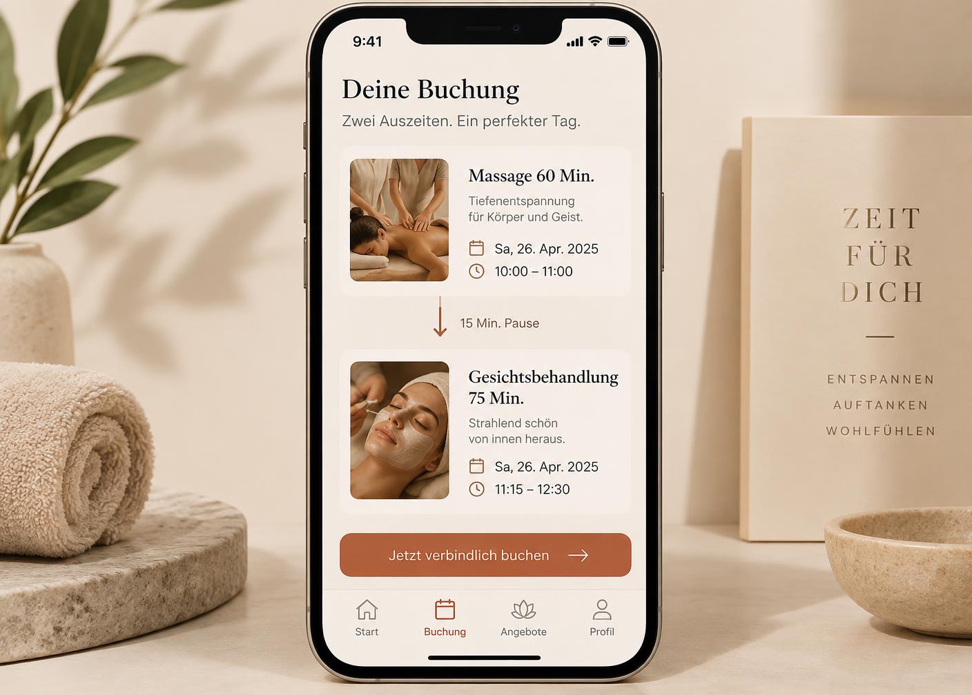 Smartphone mit zwei aufeinanderfolgenden Buchungs-Slots